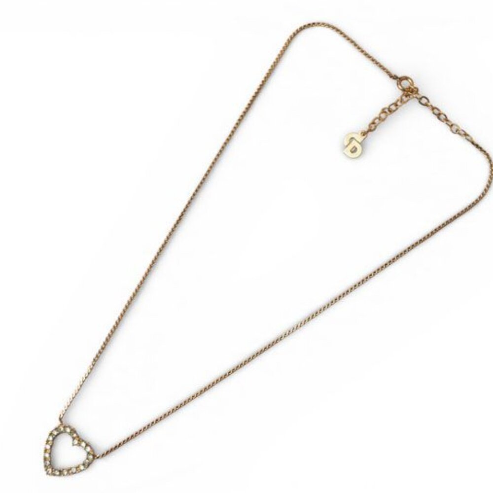 Christian Dior Necklace Pendant Vintage Heart Mochi Rhinestone - Picture 2 of 5